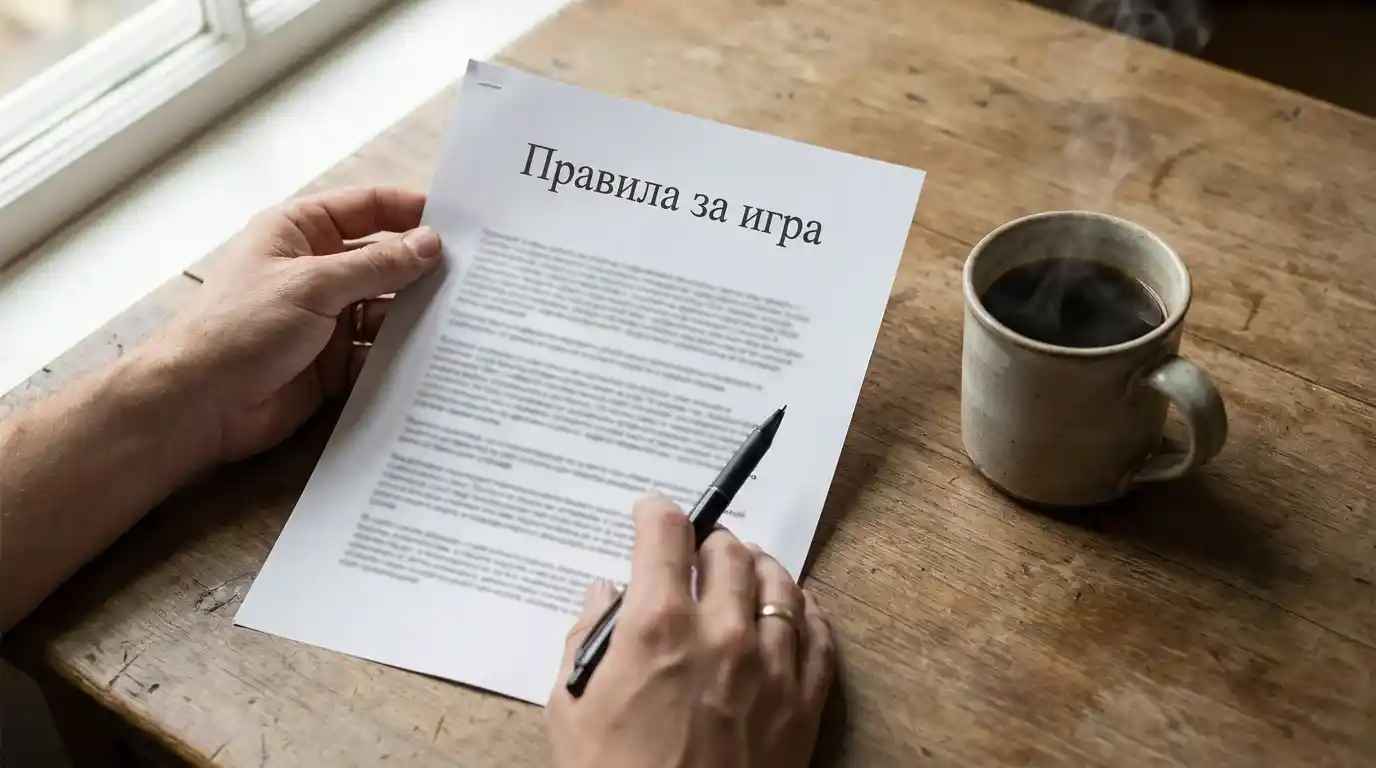 Залагащ преглежда официален документ с правилата и RTP стойностите на лицензиран оператор за виртуални конни залози
